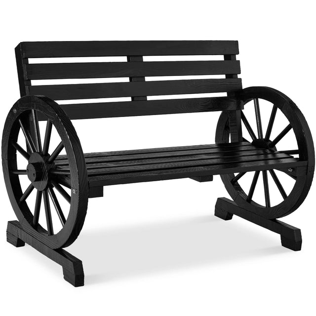 Front. Best Choice Products - Best Choice Products 2-Person Wooden Wagon Wheel Bench for Patio, Garden, Outdoor Lounging w/ Rustic Design - Black - Black.