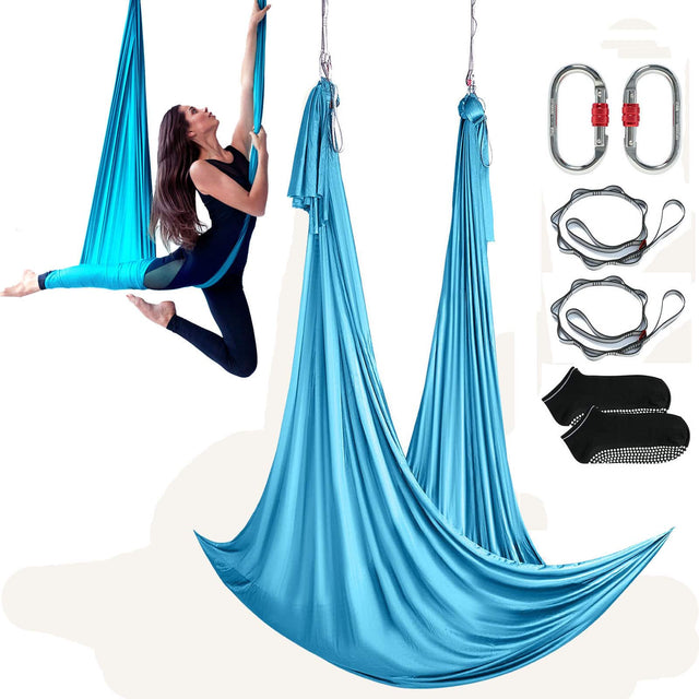 Front. VEVOR - Aerial Yoga Hammock & Swing, 5.5 Yards, Aerial Yoga Starter Kit with 100gsm Nylon Fabric, Full Rigging Hardware - Blue.