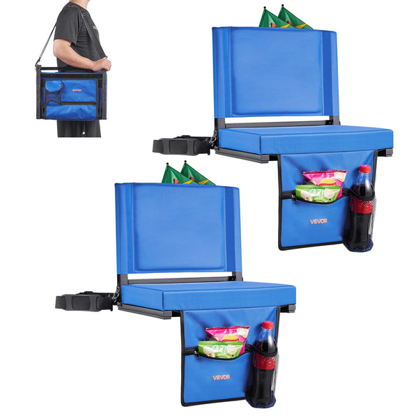 VEVOR - Stadium Seat, Folding Bleacher Seat with Back Support & Thick Cushion, Padded Stadium Seats for Bleacher - Blue