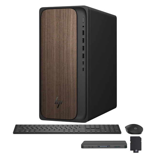 Front. HP - HP OmniDesk Desktop Copilot+ PC,Intel Ultra 7 265,32GB DDR5,1TB SSD+1TB Dock,Keyboard&Mouse,Wi-Fi 6,Win 11 Pro,Dark Wood - Dark Wood.