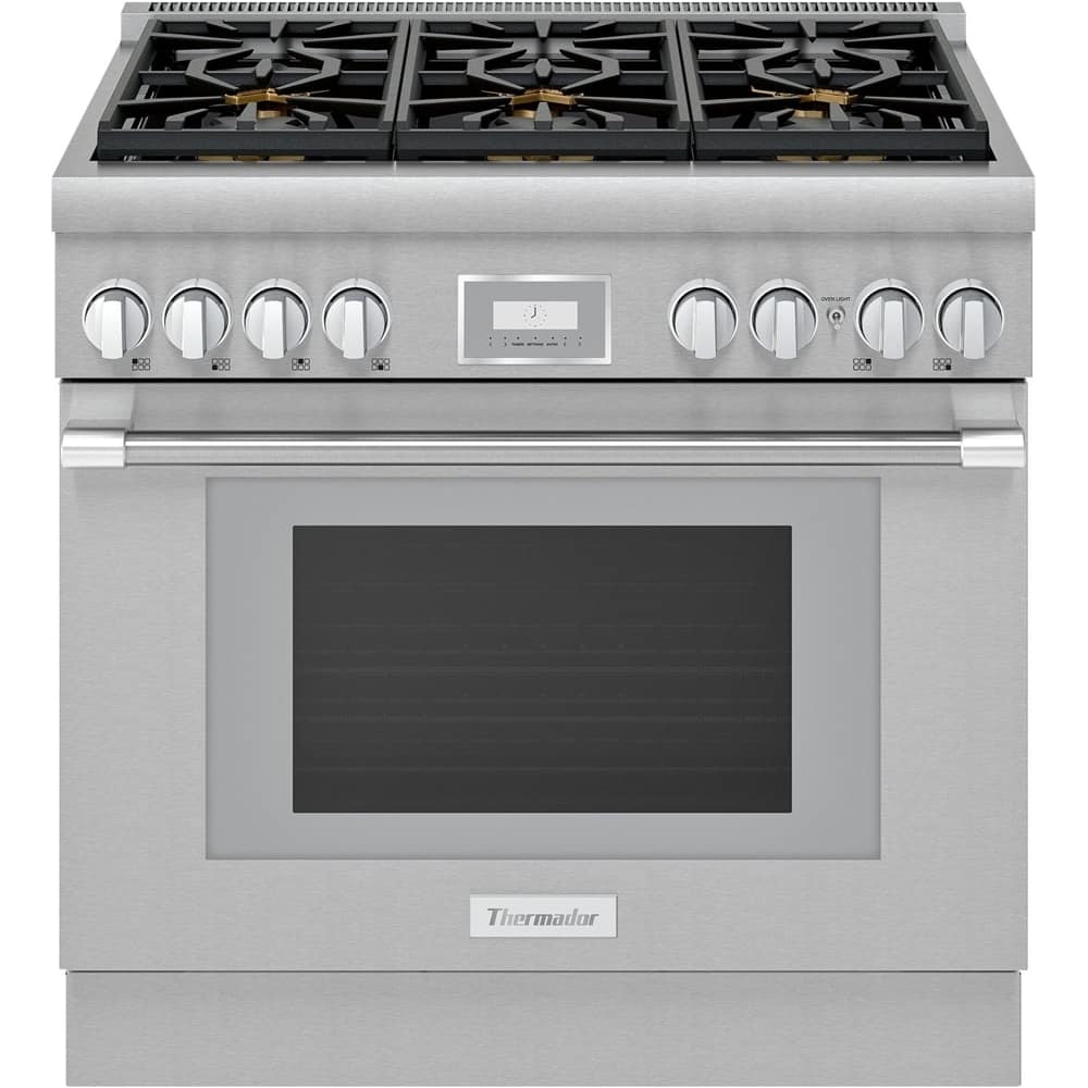 Thermador - Pro Harmony 36 in. Wide 5 Cu. Ft. Freestanding Dual Fuel Convection Range with Self-Cleaning and 6 Star Burners - Stainless Steel