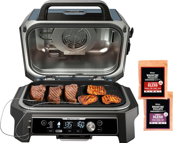 Ninja - Woodfire ProConnect Premium XL Outdoor 7-in-1 Grill & Smoker, App Enabled, Air Fryer, 2 Built-In Thermometers - Blue