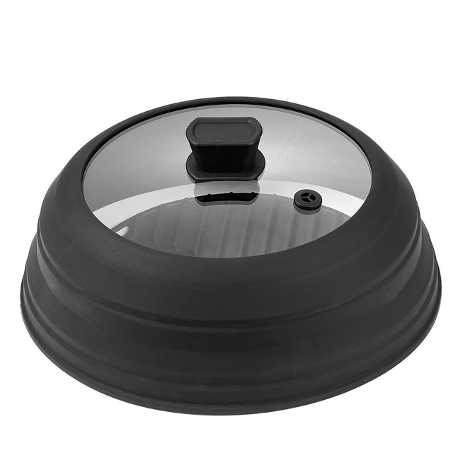 Front. VEVOR - Microwave Splatter Cover & Mat, 10.8" Collapsible Microwave Lid for Food, 500°F Heat-Resistant Silicone & Tempered Glass - Black.