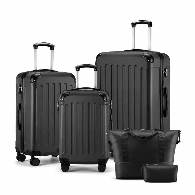 Front. LUGGEX - LUGGEX 5 Piece Hardside Luggage Set with Tote and Toiletry Bag - EX-Lite - Black.