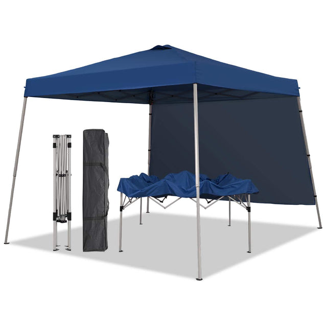 Front. Ainfox - Ainfox 10x10 Pop Up Canopy Tent with 1 Side Wall, Slant Legs with Carrying Bag,Folding Gazebo Shelter - Blue.