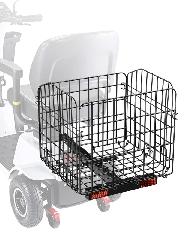 Front. VEVOR - Scooter Rear Basket, Folding Metal Wire Basket, Heavy Duty & Spacious Cargo Basket, Works with 1-inch Receiver - Black.