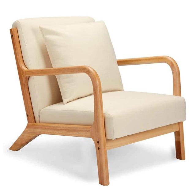 Front. JOMEED - Jomeed Oak Wood Frame Mid Century Modern Accent Chair for Living Room, Beige - Beige.