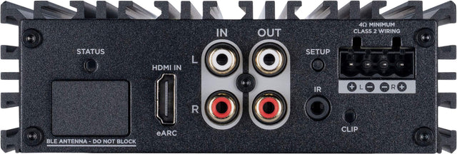 IN OUT  
40 MINIMUM CLASS 2 WIRING  
STATUS  
HDMI IN  
L  
R  
eARC  
BLE ANTENNA - DO NOT BLOCK  
SETUP  
IR  
CLIP  
+ L - R + A