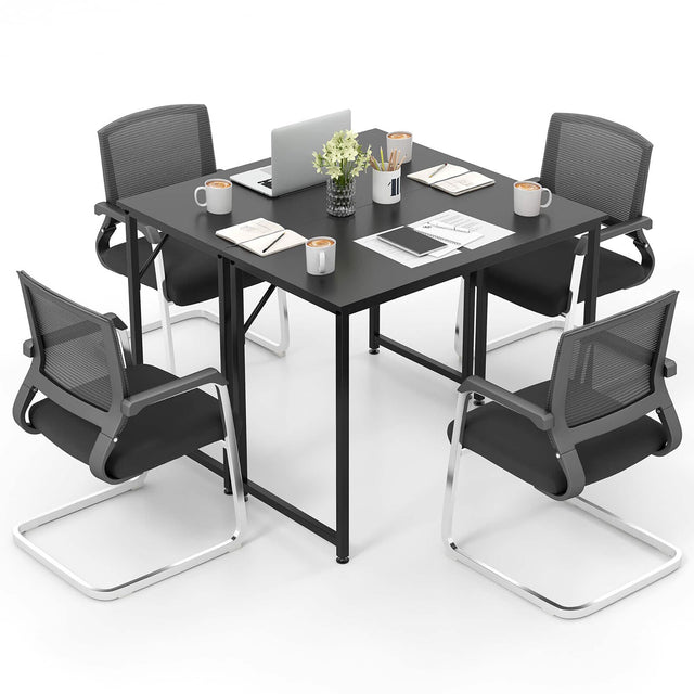 Front. Gymax - Gymax 2PCS 40-Inch Small Computer Desk Home Office PC Workstation w/ Heavy-duty Metal Frame Black - Black.