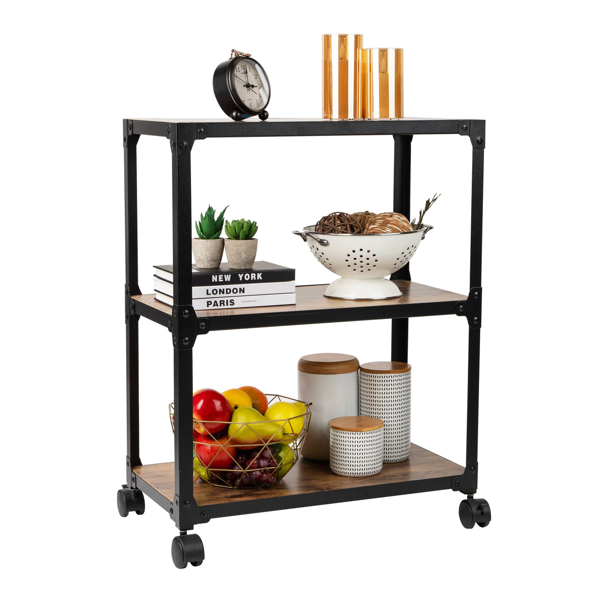Mind Reader - Bar Cart, Rolling Cart, Microwave Stand, 3-Tier, Coffee Cart, Kitchen, Wood Metal, 23"L x 12"W x 29.5"H - Black