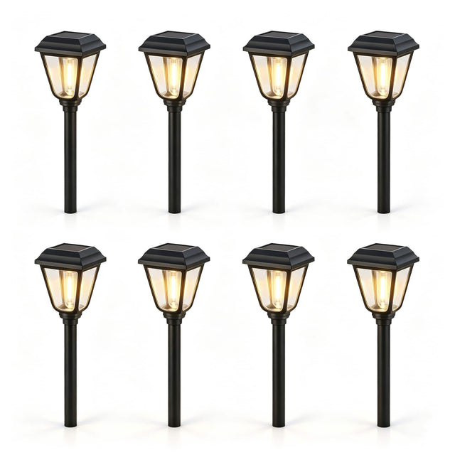 Front. Dazzed Corner - Solar Pathway Lights 8-Pack, Waterproof 3000K Warm White, Auto On/Off - Black.