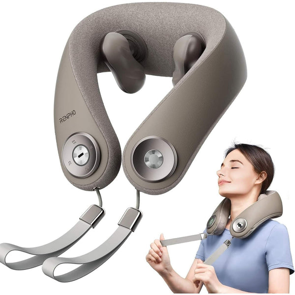 Renpho - Shiatsu Neck and Shoulder Massager with 2 Levels Heat, Cordless Deep Tissue Massage with Music Playable Bluetooth - Gray