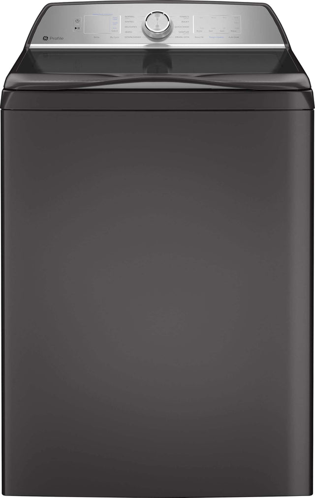 Front. GE Profile - 5.0 Cu Ft High Efficiency Smart Top Load Washer with Smarter Wash Technology, Easier Reach & Microban Technology - Diamond Gray.