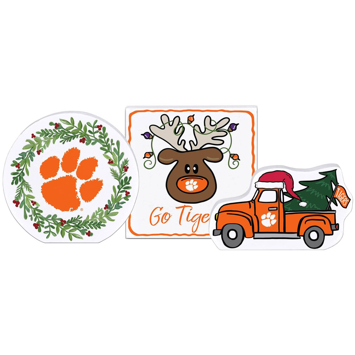 Magnolia Lane - Clemson Tigers Holiday Tabletop Block Decor Set - Multicolor