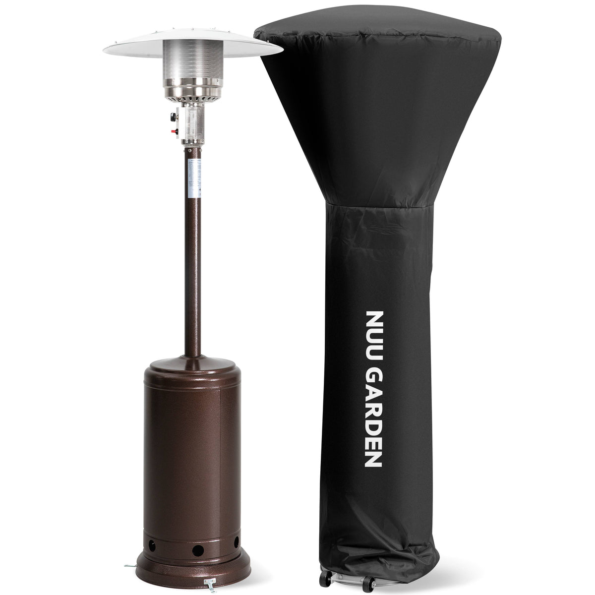 Nuu Garden - Outdoor Iron Propane 46,000 BTU Patio Heater with Wheels and Cover - Brown