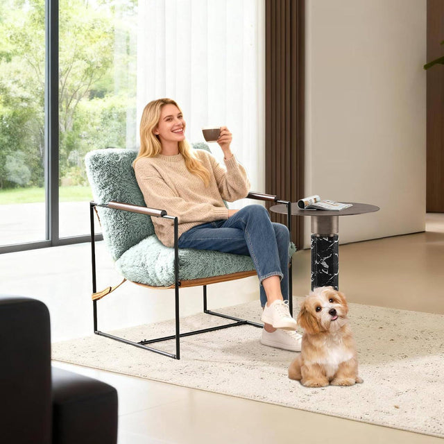 Front. Winado - 1PC 28" Reading Armchair with Removable Seat Cushion Tan Microfiber Seat Base Metal Frame Plush Upholstery Accent Chair - Pale Turquoise.
