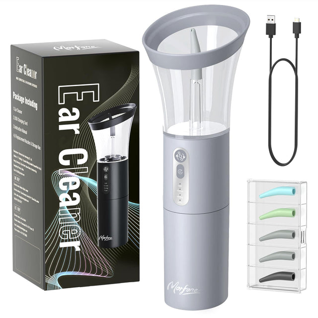 Cefa Ear Cleaner Package Including:  
1. Ear Cleaner  
2. USB Charging Cable  
3. Instruction Manual  
4. 4 Replacement Nozzles & Storage Box  

Morfone
