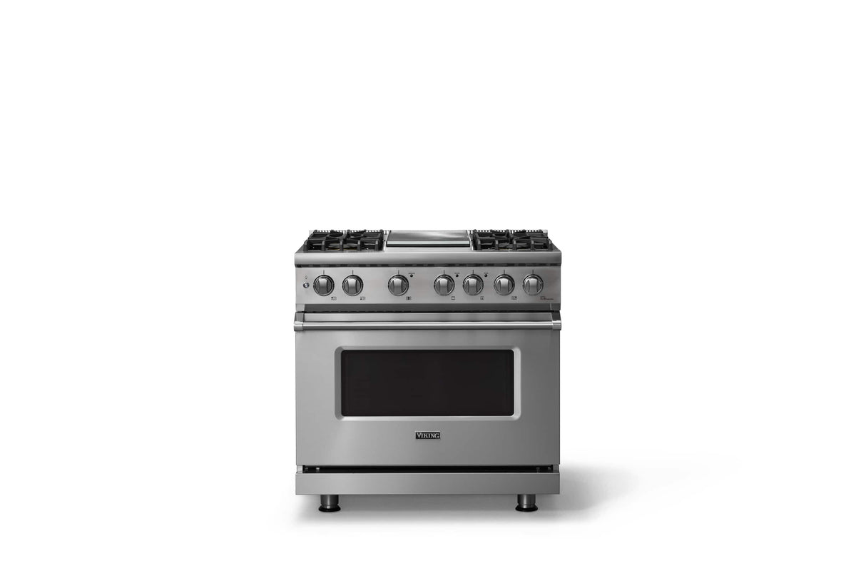 Viking - 36"W. Pro5S 5.6 Cu. Ft. Freestanding Self-Clean Sealed 4B Dual Fuel Convection Range/Grdl-Stainless Steel - Stainless Steel