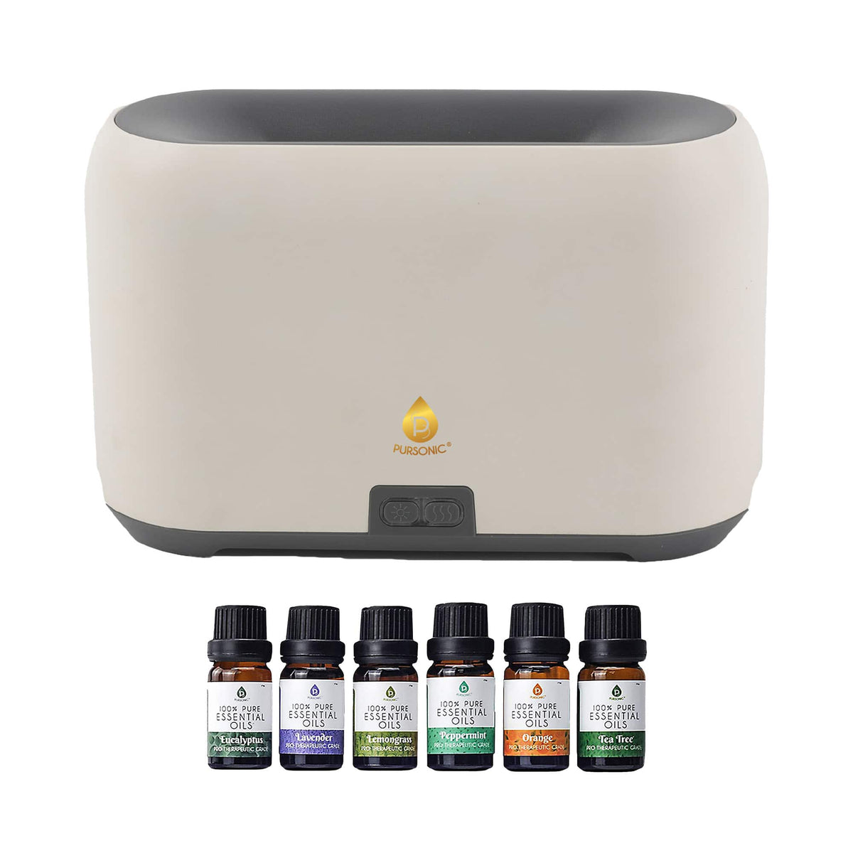 Pursonic - FlameGlow Aromatherapy Diffuser & 6-Pack Essential Oils Wellness Bundle – Pure Relaxation with Light - Multicolor