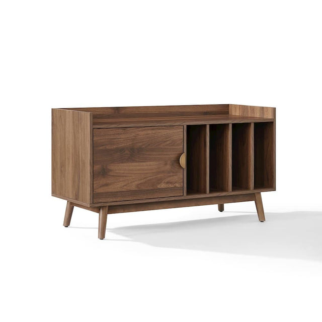 Front. Crosley Furniture - Skylar Mid-Century Record Player Cabinet with Vinyl Storage, Turntable Stand - Brown.