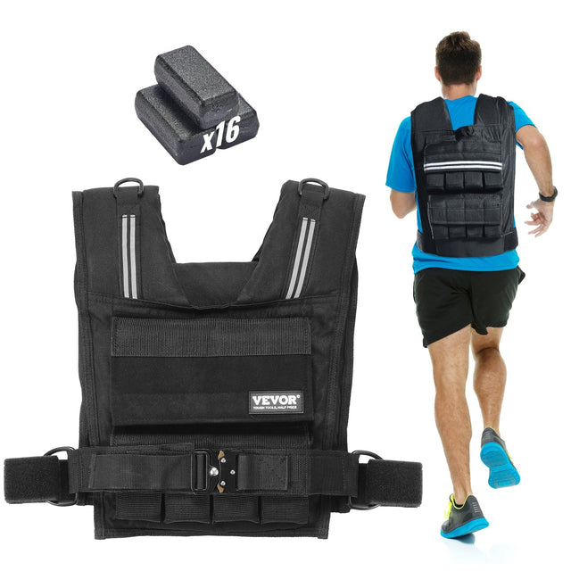 Front. VEVOR - Adjustable Weighted Vest, 35lb Weight Vest with Iron Weights, Shoulder Pad, and Reflective Stripe - Black.