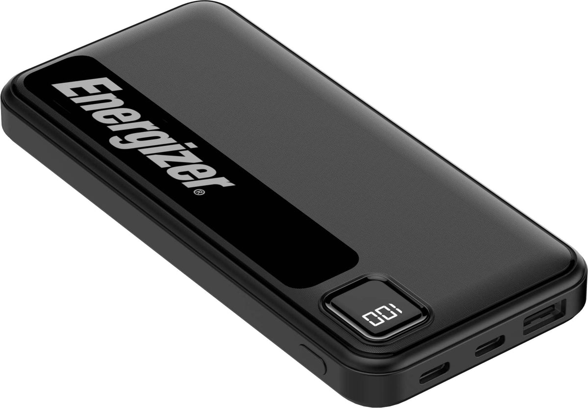 Energizer - MAX 10,000mAh 15W USB-C 3-Port Universal Portable Battery Charger/Power Bank w/ LCD screen for Smartphones & Accessories - Black
