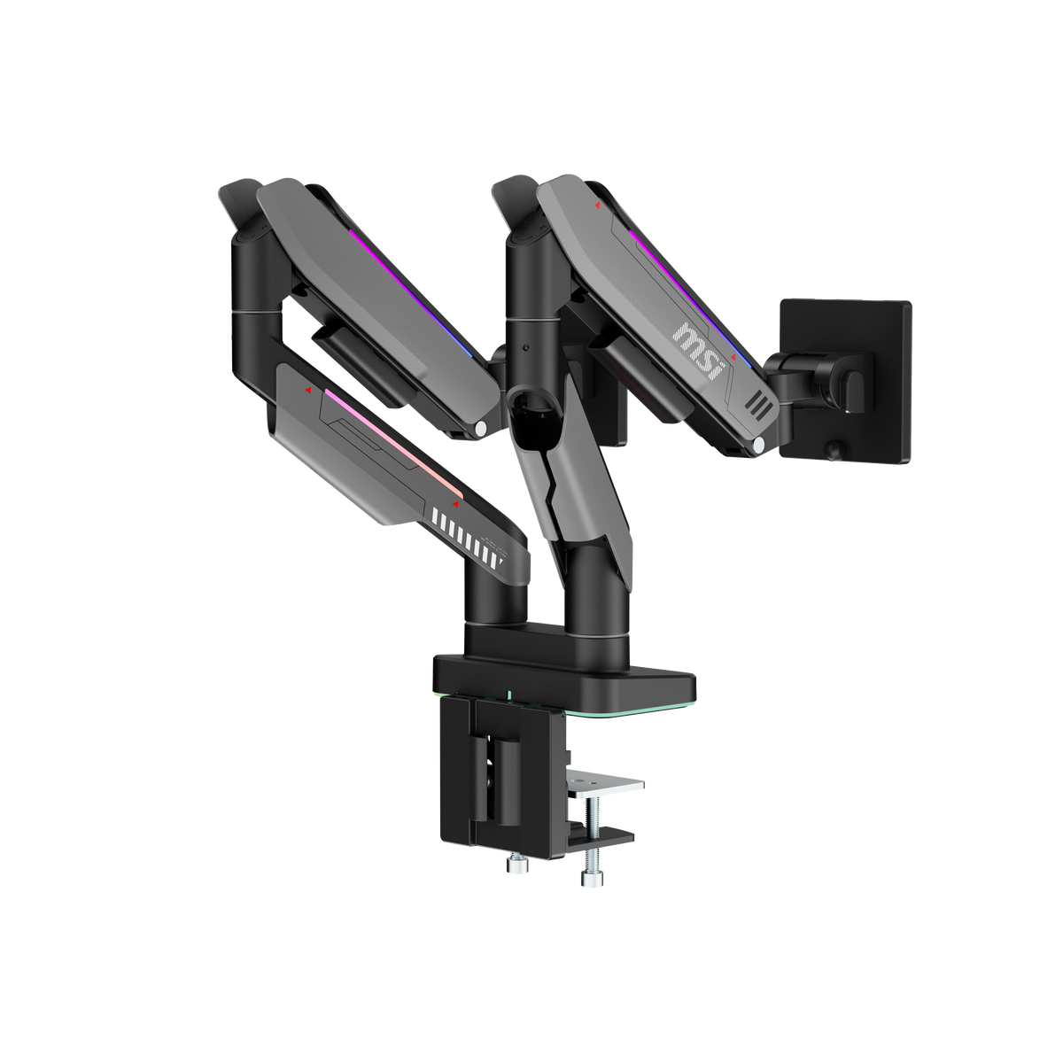 MSI - MPG MT201DR V2 RGB Dual Monitor Stand Arms–Adjustable Spring Desk Mount,VESA Compatible,17–35in,44 lbs,Clamp&Grommet - Iron Gray