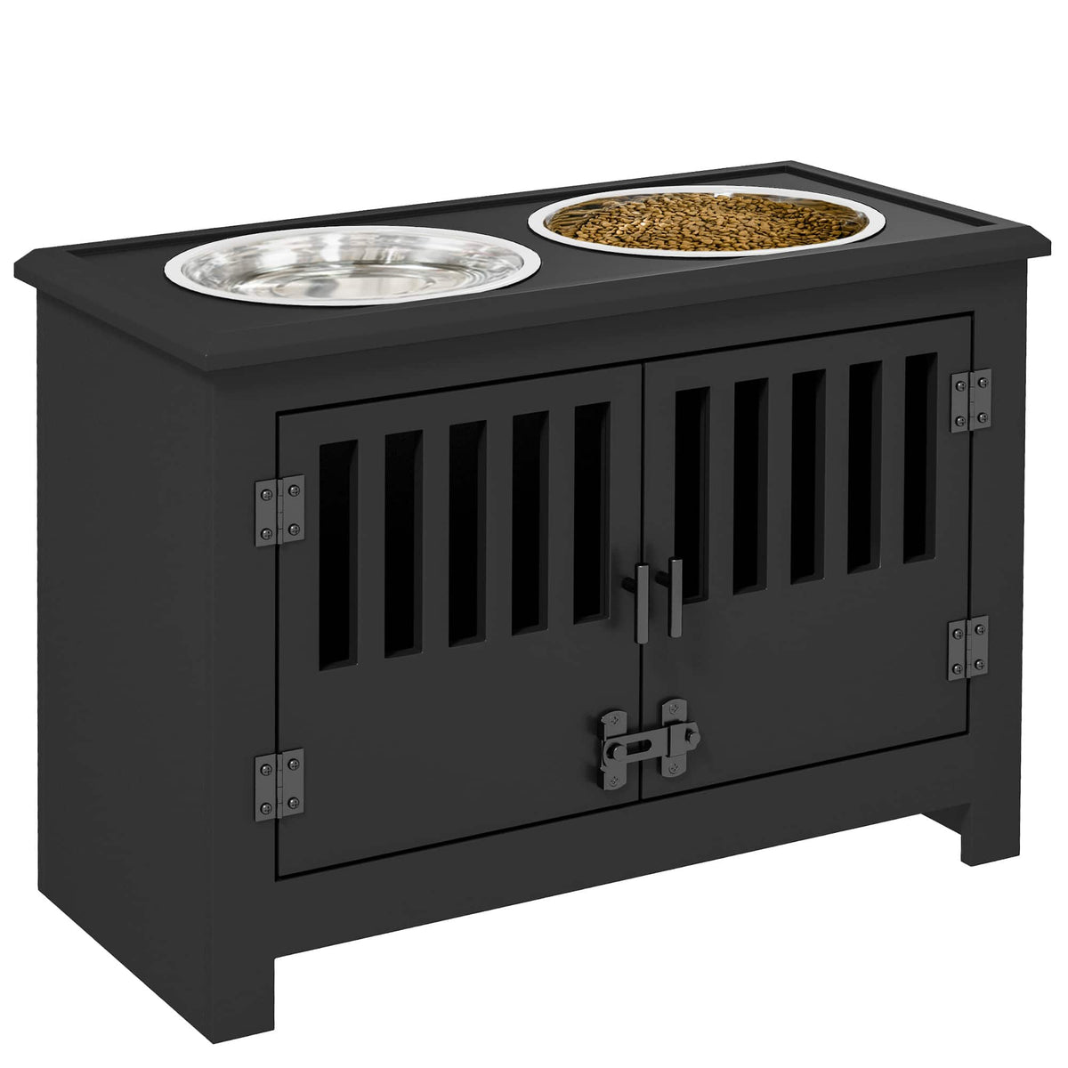 Pawhut - Large Elevated Dog Bowls with Cabinet Containing 37L Capacity, Bowl Stand, Food Bowl, Feeding Station - Black