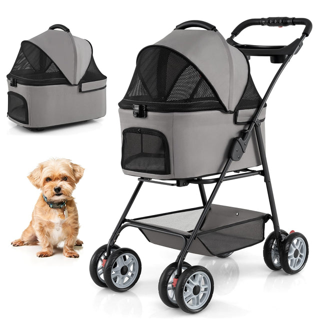 Front. Gymax - Gymax 3 in 1 Pet Stroller w/Removable Carrier All-Terrain 4-Wheel Foldable Stroller Gray - Gray.