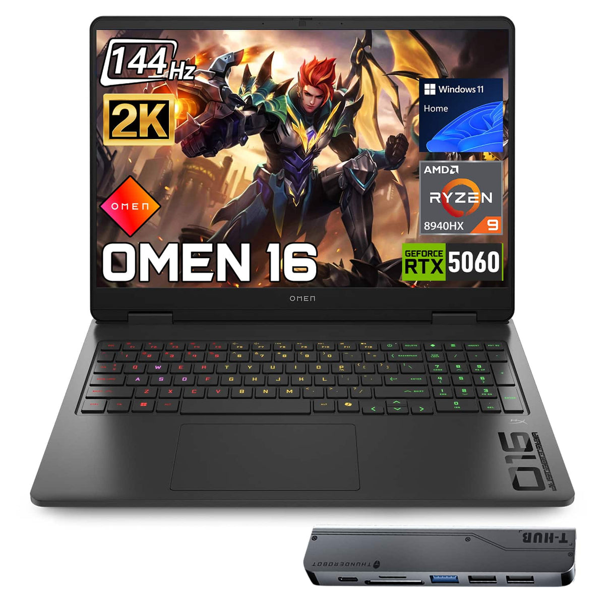 HP OMEN - Upgraded - Gaming 16" FHD+ Laptop - AMD Ryzen 9 8940HX - NVIDIA GeForce RTX 5060 - 96GB RAM 1TB SSD - RGB Backlit KB - 7 in-1 Hub - Black