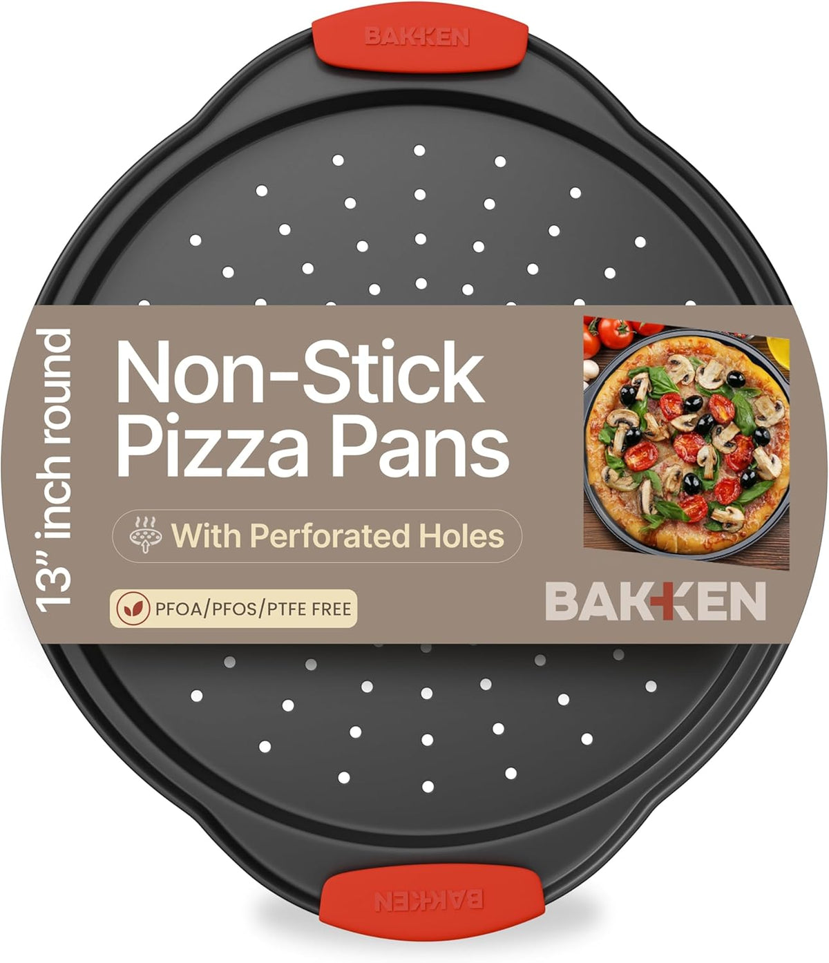 Bakken- Swiss - Pizza Tray Carbon Steel Pizza Pan with Holes and Non-Stick Coating – Free of PFAS, PFOA, lead, and cadmium - Black