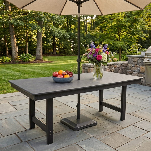 Front. Fortune Candy - HDPE Patio Dining Table with Umbrella Hole,All Weather-Resistant for Outdoor Garden Yard (1 Piece - 70.7'' Table) - Gray.