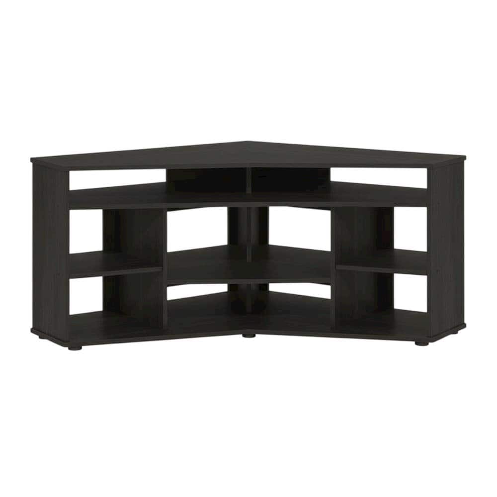 FurniFact - Corner TV stand, up to 55 inches, Engineered Wood, walnut veneer finish - Brown