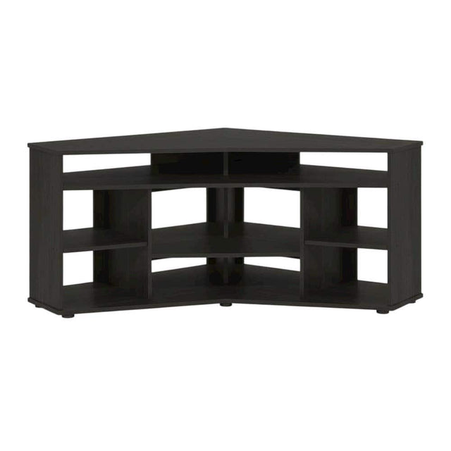 Front. FurniFact - Corner TV stand, up to 55 inches, Engineered Wood, walnut veneer finish - Brown.