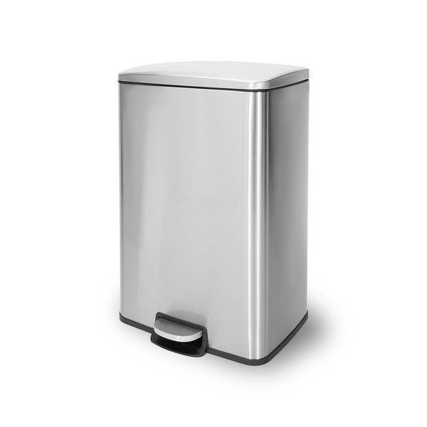 Innovaze - 13-Gal./50L Rectangular Step-On Trash Can with Soft-Close Lid, Fingerprint-Resistant Stainless Steel - Silver