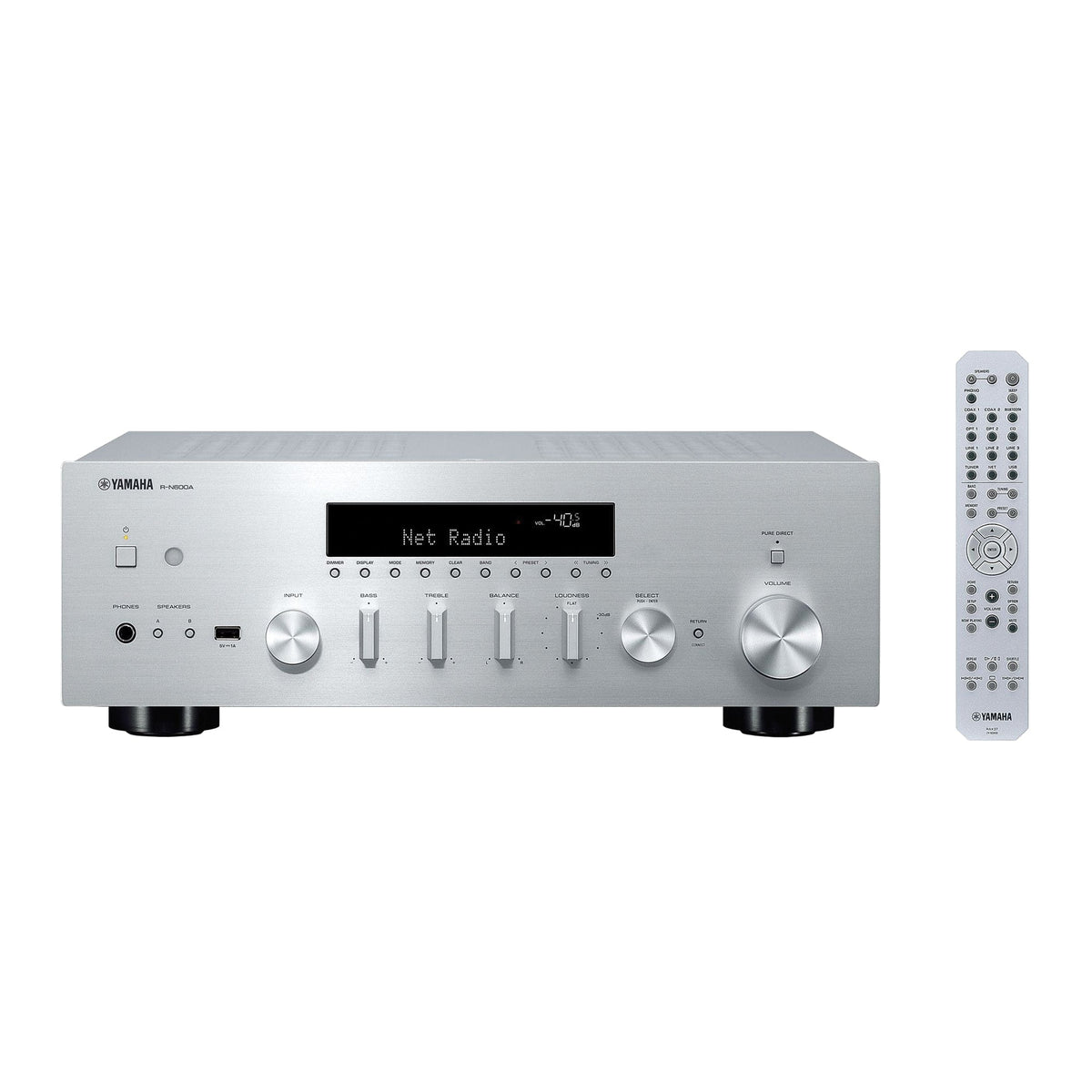 Yamaha - R-N600ASL Bluetooth 120-Watt 2.0-Channel Network Stereo Receiver with Remote - Silver
