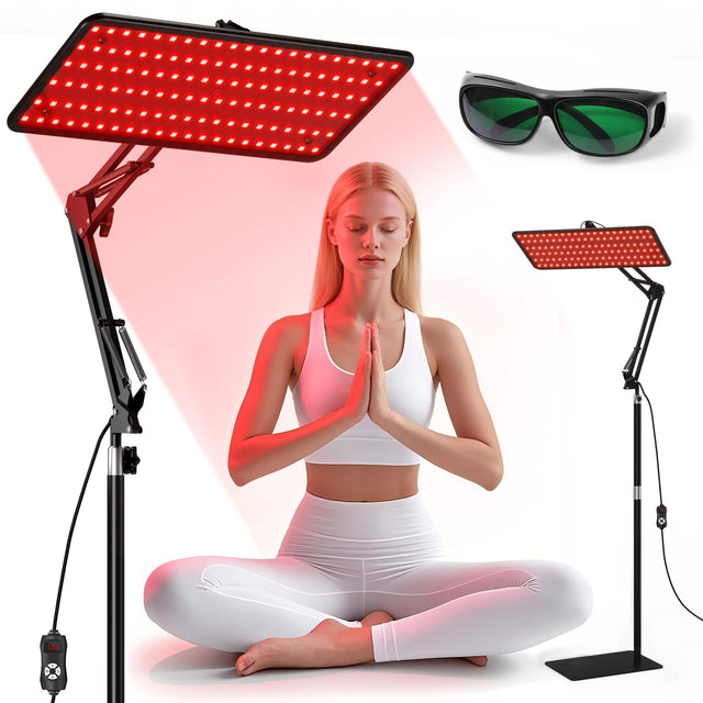 Front. Morfone - Body and Facial Red Light Therapy,3 Wavelengths Home-Use Light Therapy Panel with Stand and Safety Goggles Black 1 Piece - Black.