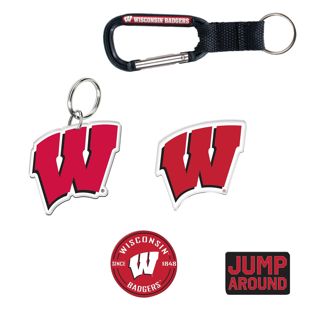 WinCraft - Wisconsin Badgers 5-Pack Key Ring and Fridge Magnet Set - Multicolor