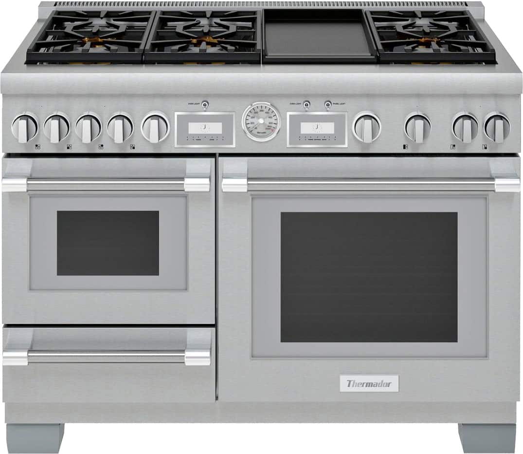 Thermador - Pro Grand 48 in. Wide 5.5 Cu. Ft. Freestanding Double Oven Dual Fuel Convection Range with 7 Burners - Stainless Steel
