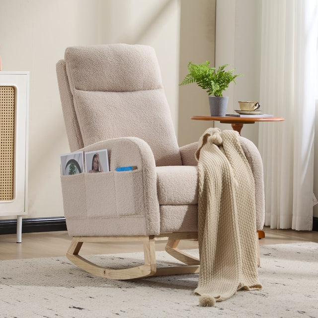 Front. Loheer - Loheer Nursery Glider Rocking Chair Teddy Upholstered Nursing Chair with Footrest High Back Accent Rocker Beige - Beige.