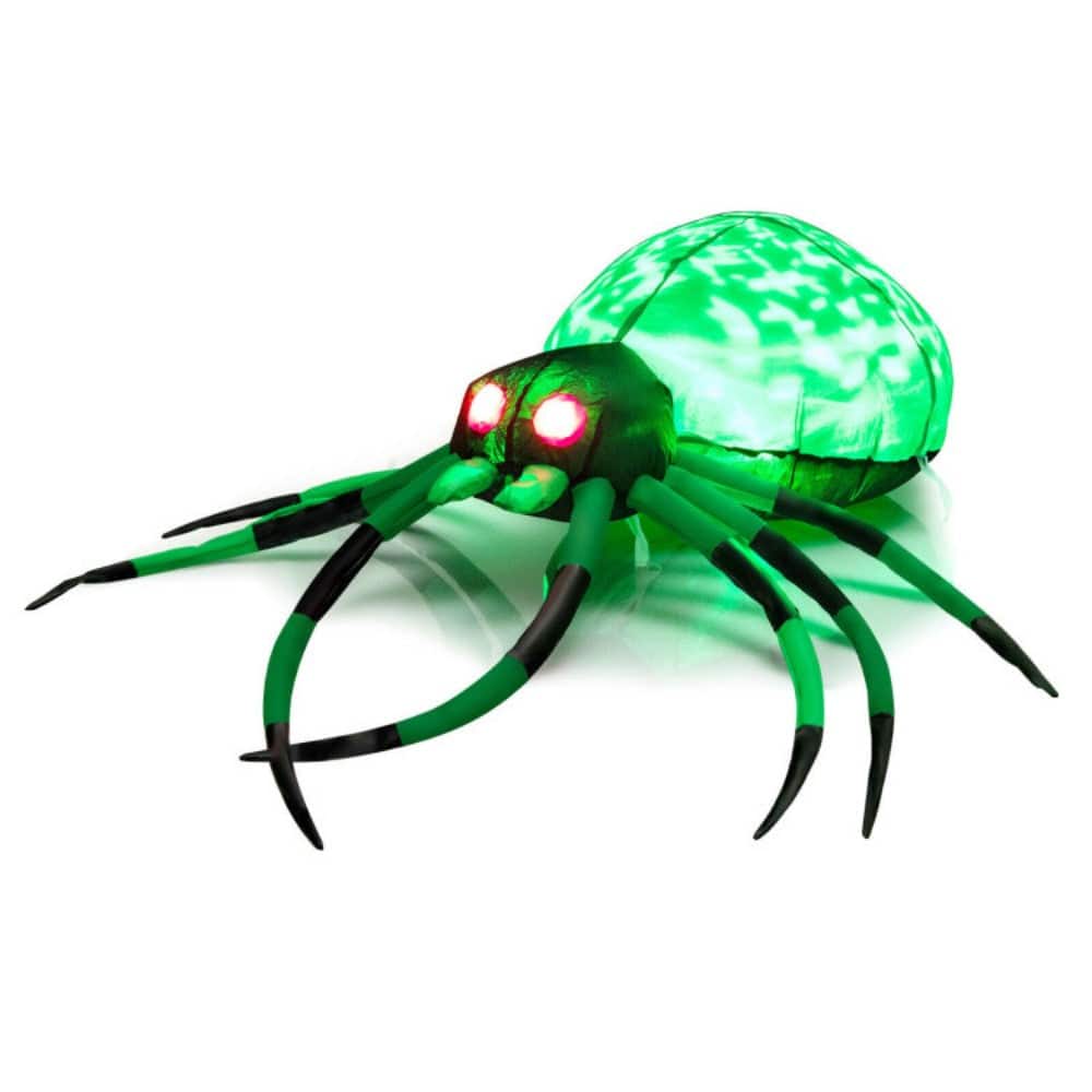Boyel Living - Giant 5ft Inflatable Halloween Spider with Glowing Eyes and Cobweb - Green