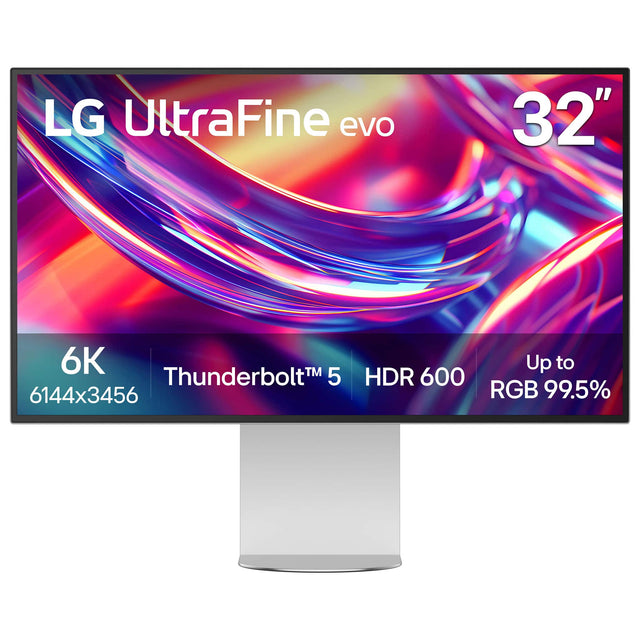 LG UltraFine evo 32" 6K  
6144x3456  
Thunderbolt™ 5  
HDR 600  
Up to RGB 99.5%