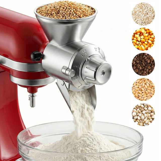 Front. Gvode - Gvode Grain Mill Attachment, Compatible with KitchenAid®, All metal, 9 Grind Levels, Grains/ Cereals - Silver.