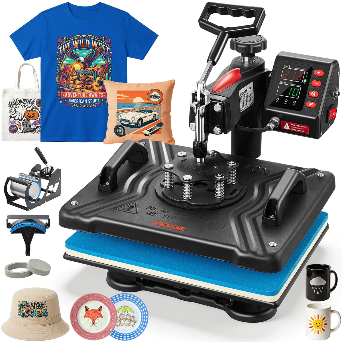 VEVOR - Heat Press, 5 in 1 Heat Press 12x15 Machine, Digital Precise Temperature Control, Clamshell Sublimation Transfer Printer - Black