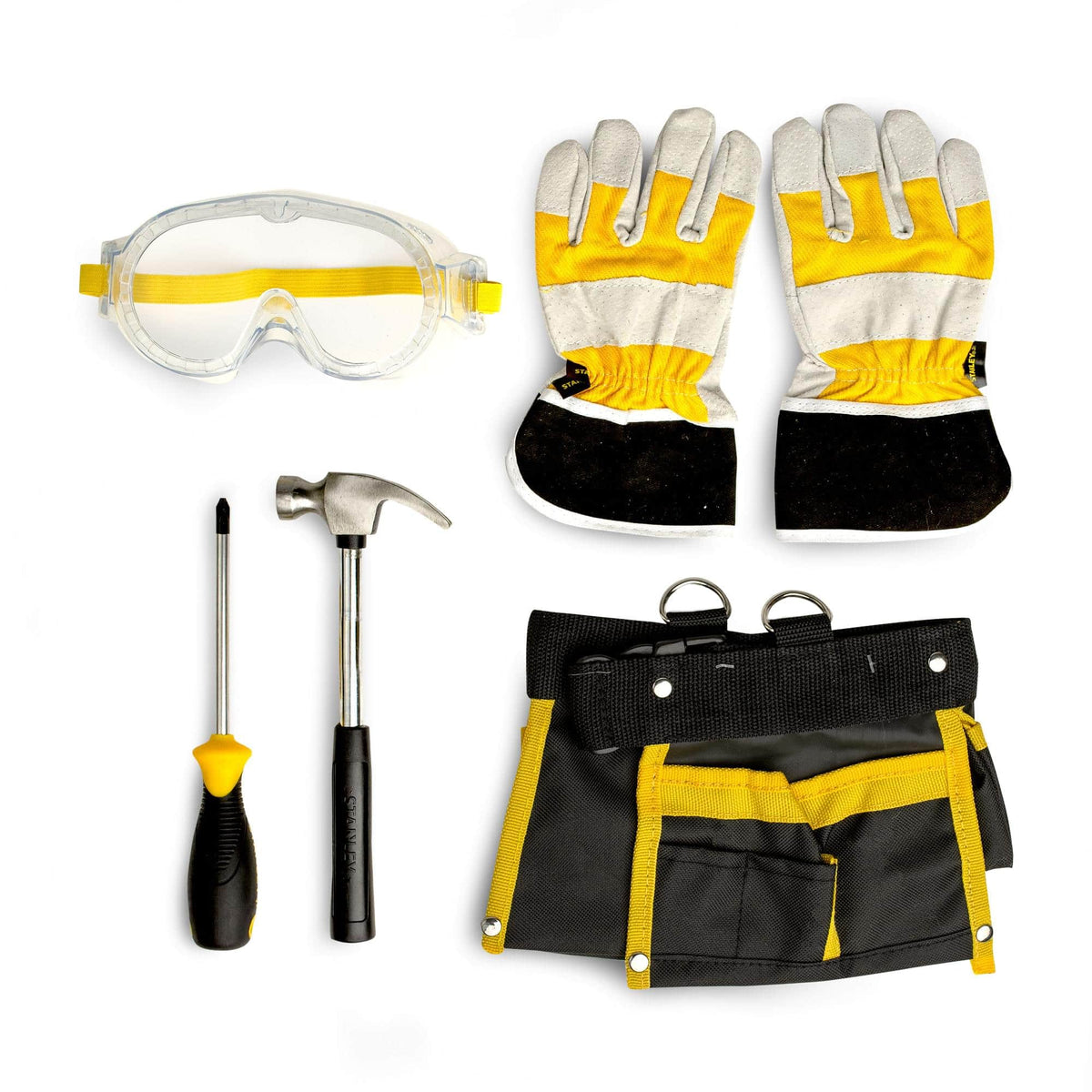 Red Tool Box - Stanley Jr. 5 Piece Tool Set | Real Tools for Kids - Yellow