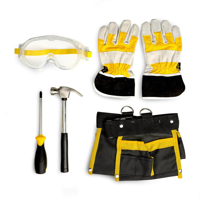 Front. Red Tool Box - Stanley Jr. 5 Piece Tool Set | Real Tools for Kids - Yellow.