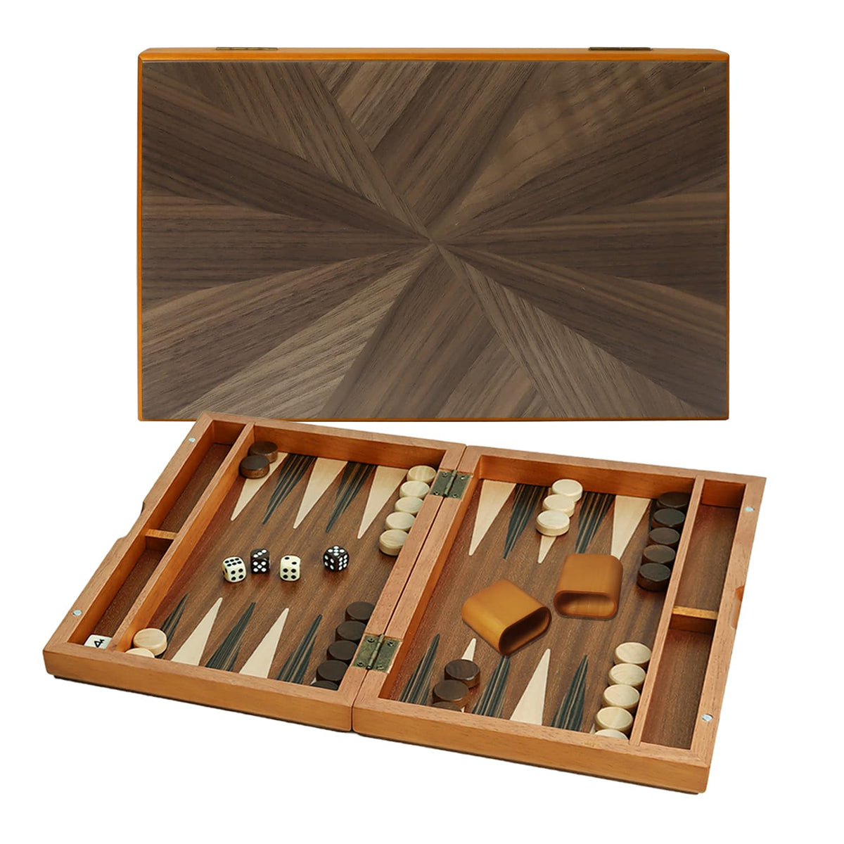 GSE Games & Sports Expert - Premium Magnetic Wooden Folding Inlay Backgammon Board Game Set, Portable Travel Game (Focus-11")
