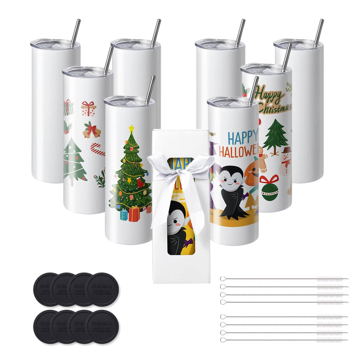 VEVOR - 8 Pack Sublimation Tumblers 20 Oz Skinny Straight, Stainless Steel Sublimation Tumblers Blank - Blank color