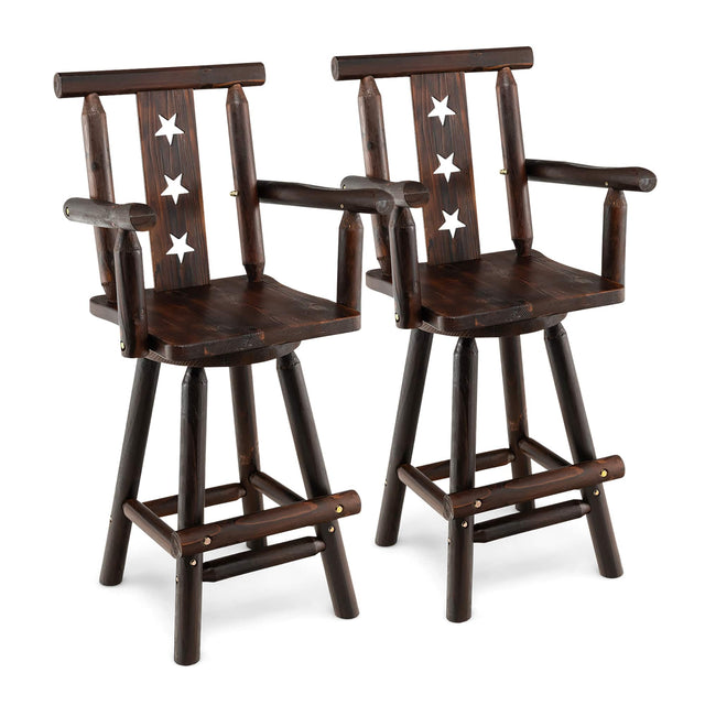 Front. Costway - Costway Set of 2 Wooden Bar Stools Swivel Bar Height Kitchen Patio Chairs with Armrest - Brown.