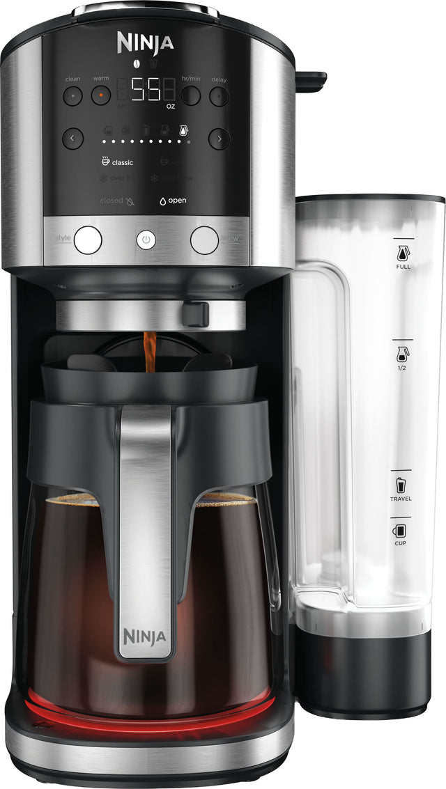 NINJA  
clean warm hr/min 558 oz delay classic rich over Ice cold b blow closed open style brew FULL 1/2 TRAVEL CUP